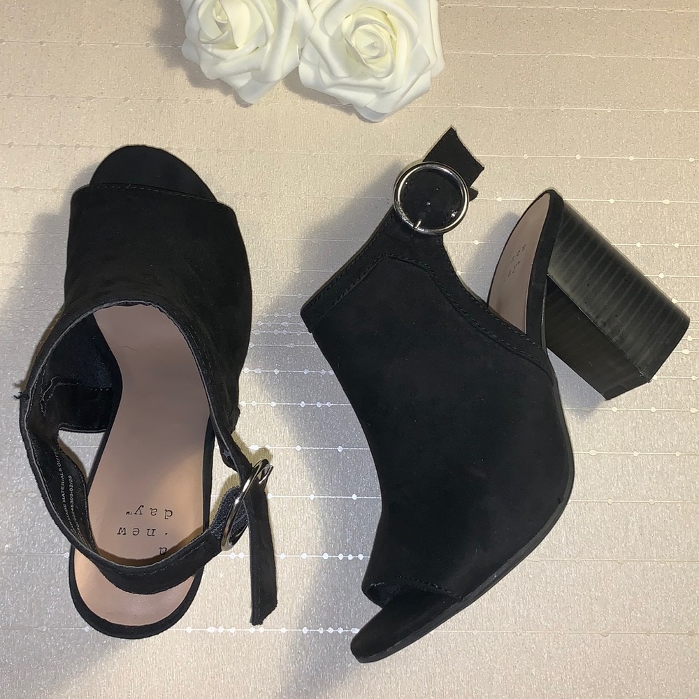 A New Day Block Heel Faux Suede Black Heeled